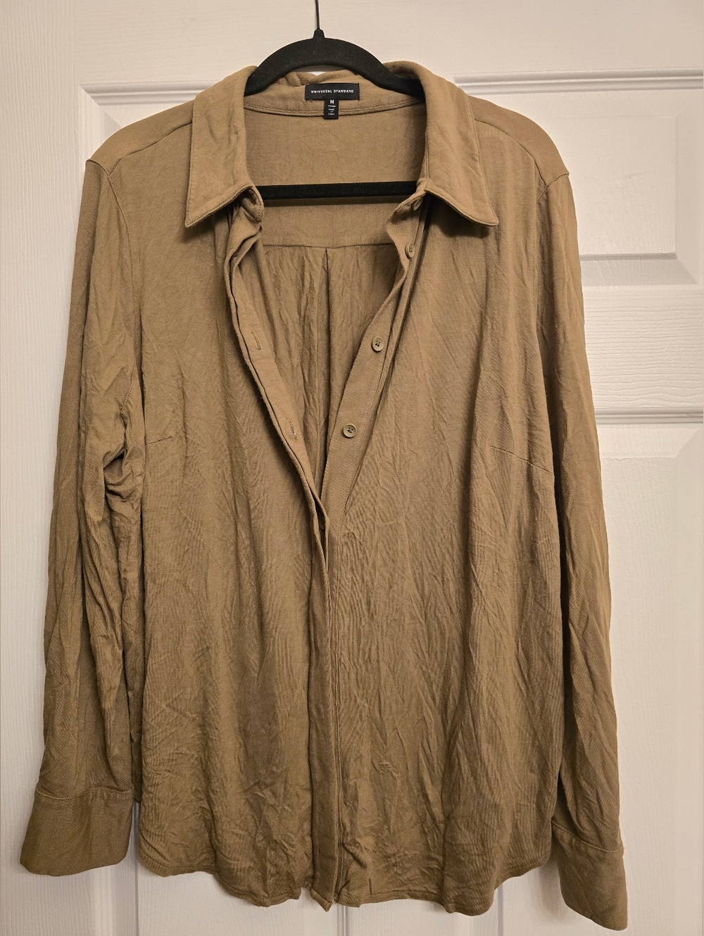 Universal Standard Liquid Jersey Button-Front Long Sleeve - Size M 18/20, Tan